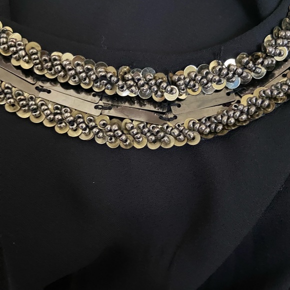Brixon Ivy Dress Hand Beaded Details Size Medium Black with Gold Beaded Neckline - Picture 4 of 5
